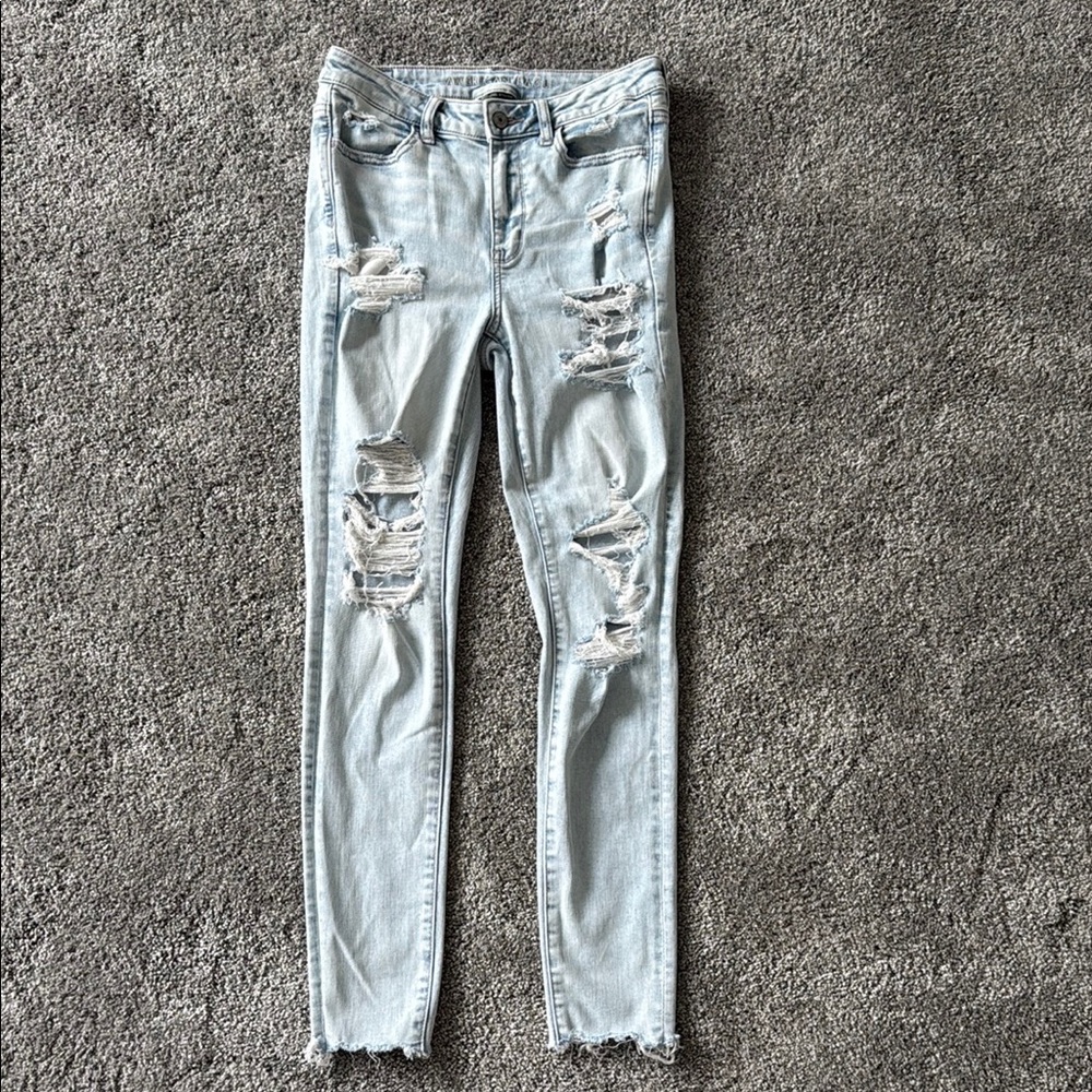 American Eagle Outfitters Blue Skinny Jeans Distressed